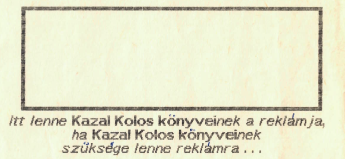 Kazal Kolos könyveinek reklámja